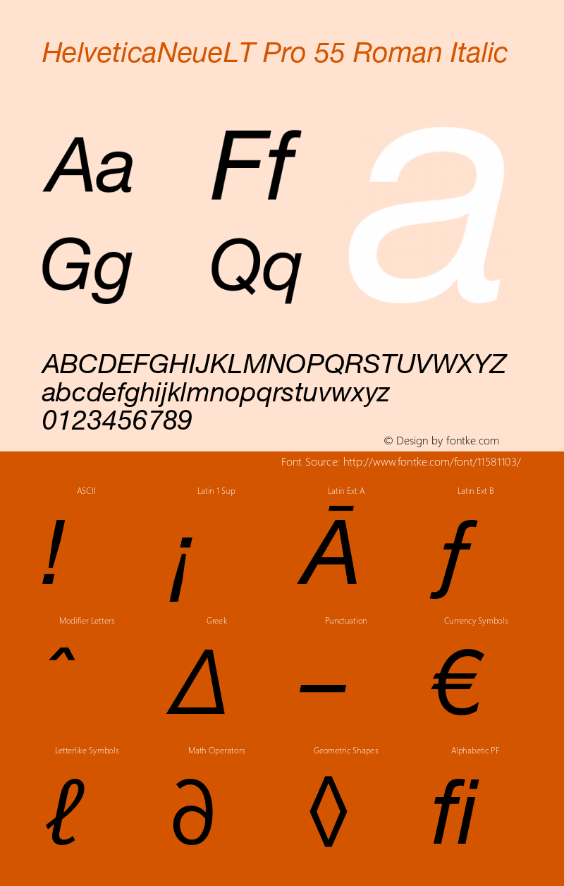 HelveticaNeueLT Pro 55 Roman Italic Version 1.000;PS 001.000;Core 1.0.38 Font Sample
