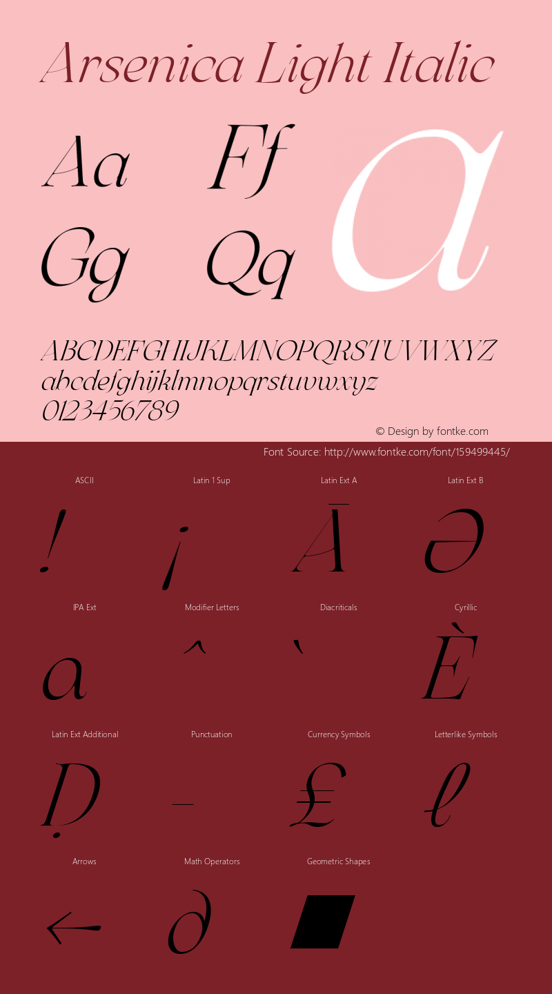 Arsenica Light Italic Version 0.003;hotconv 1.0.109;makeotfexe 2.5.65596 Font Sample