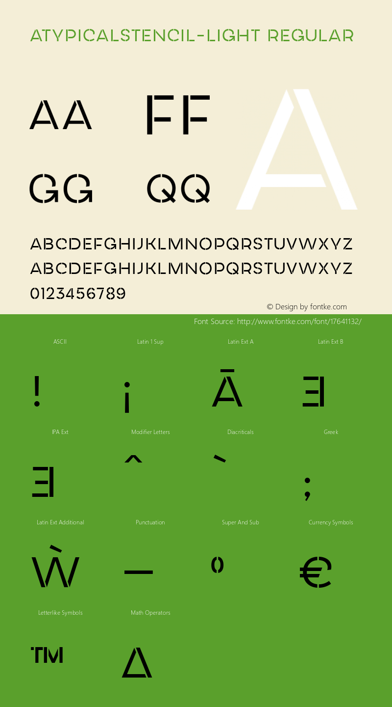 AtypicalStencil-Light Regular Version 1.000 Font Sample