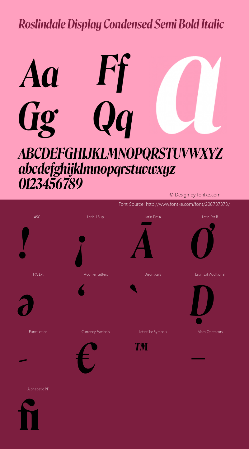 Roslindale Display Condensed Semi Bold Italic Version 1.0图片样张