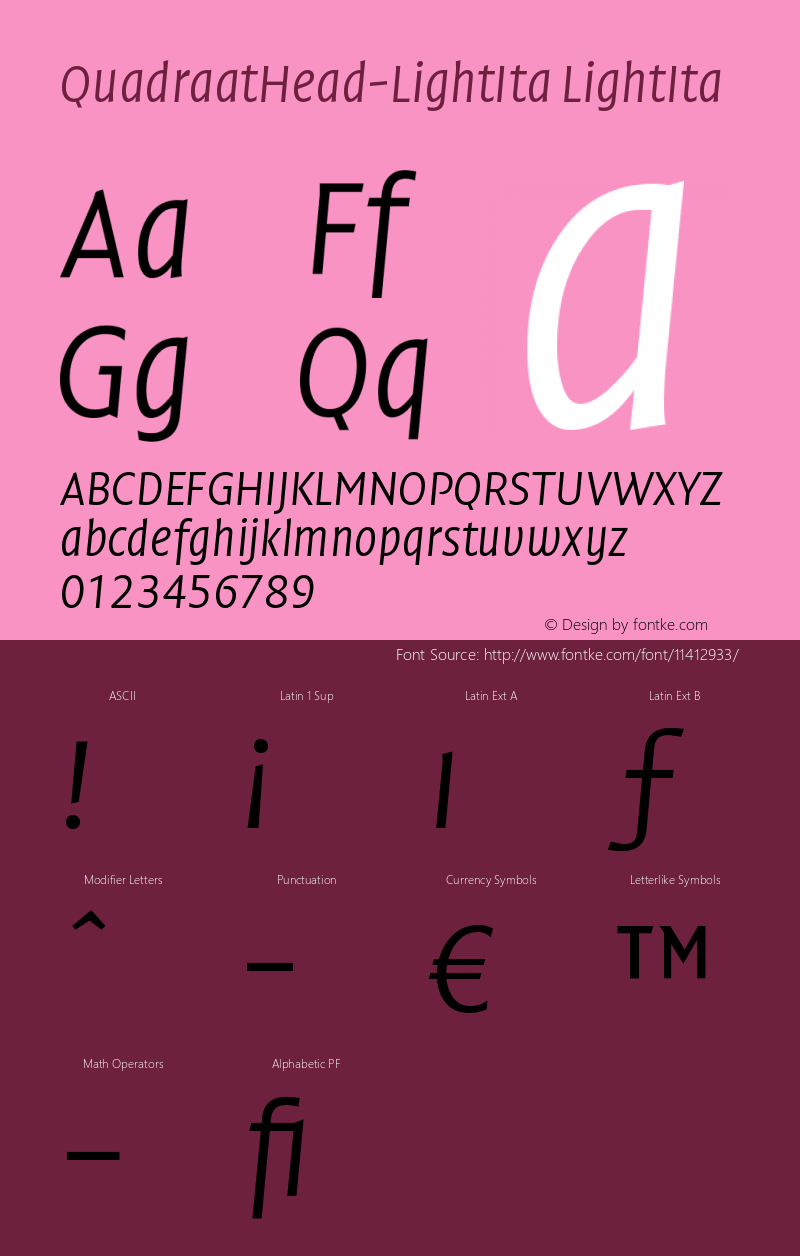 QuadraatHead-LightIta LightIta Version 004.003 Font Sample