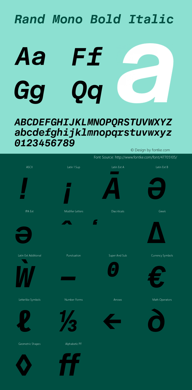 RandMono-BoldItalic Version 1.001 Font Sample