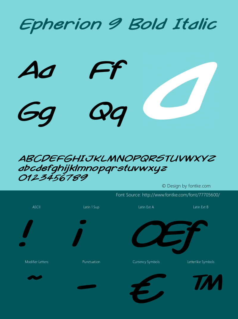 Epherion9-BoldItalic Version 1.000 Font Sample