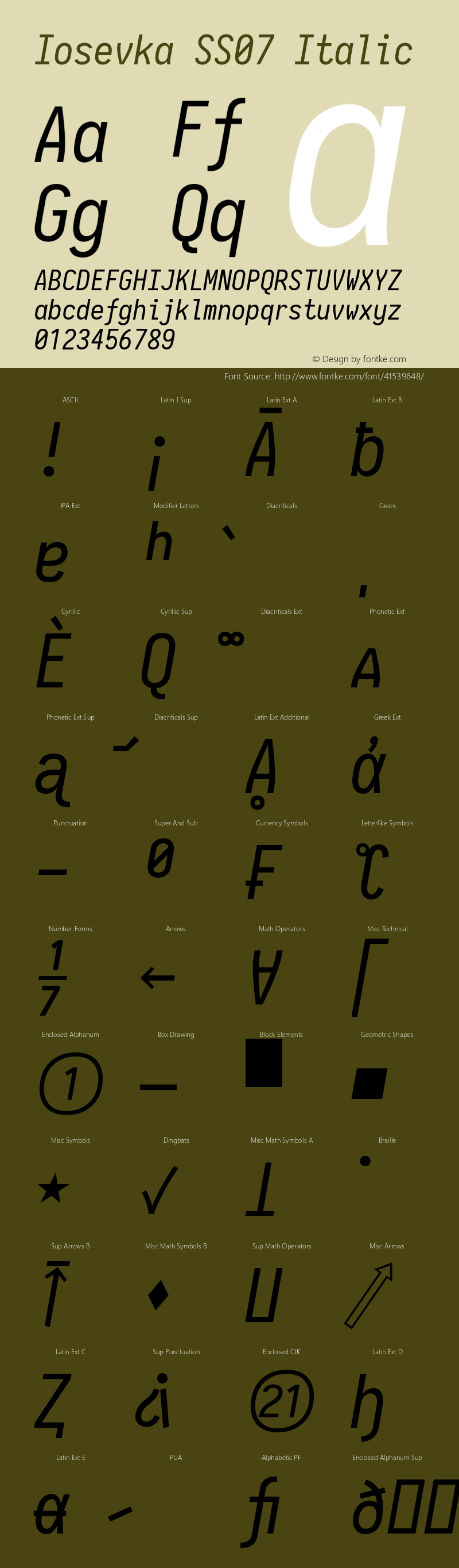 Iosevka SS07 Italic 2.3.1; ttfautohint (v1.8.3) Font Sample