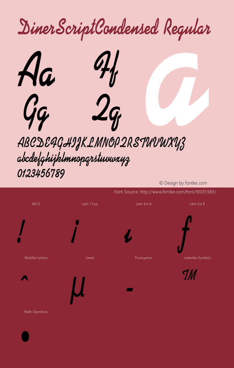 DinerScriptCondensed Regular Rev. 003.000 Font Sample