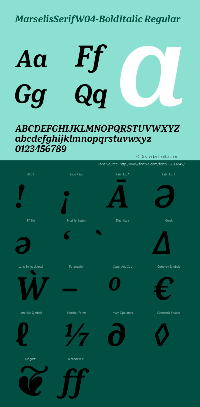 MarselisSerifW04-BoldItalic Regular Version 7.504 Font Sample