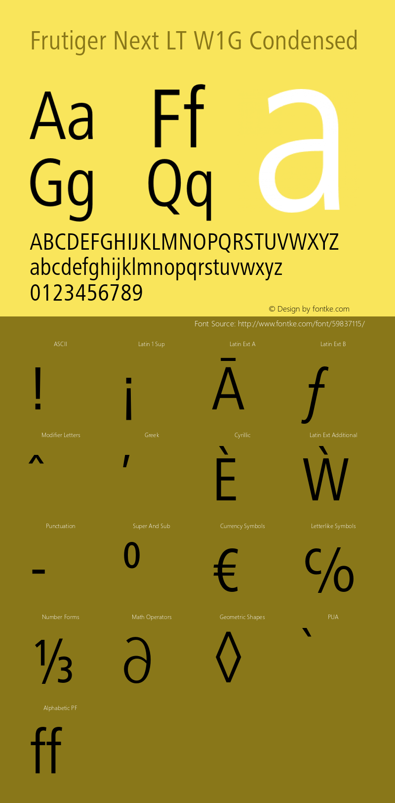 FrutigerNextLTW1G-RegularCn Version 1.00 Font Sample