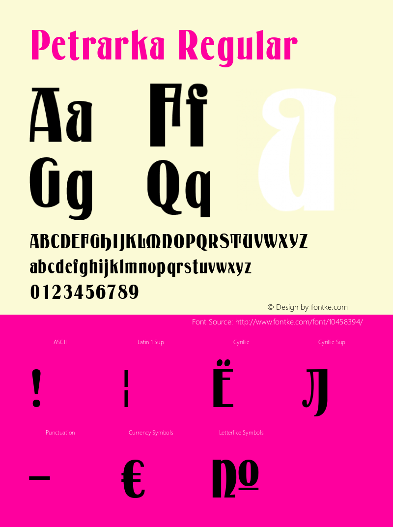 Petrarka Regular Version 1.000 2007 initial release Font Sample