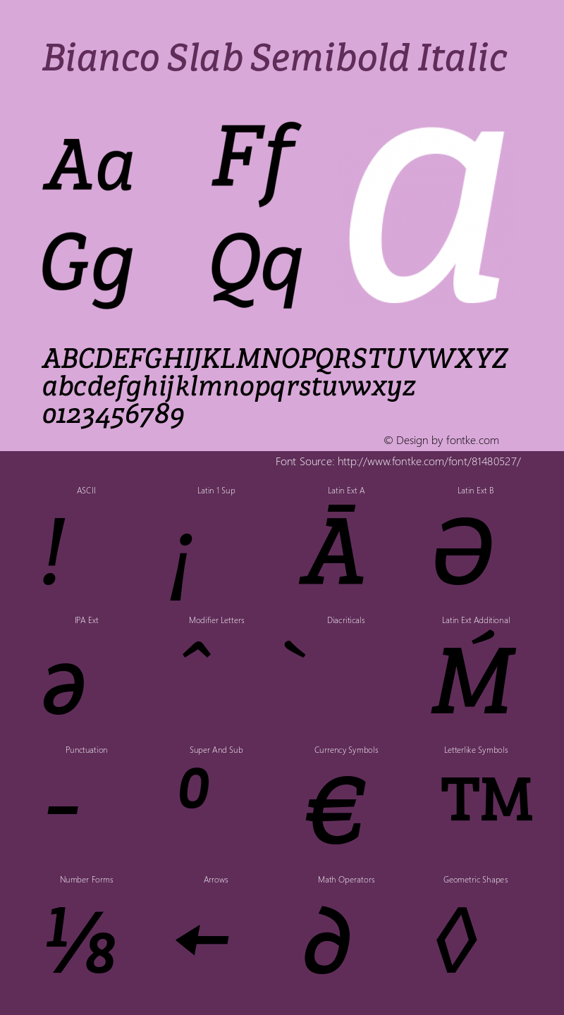 Bianco Slab Semibold Italic Version 1.000;PS 001.000;hotconv 1.0.88;makeotf.lib2.5.64775 Font Sample