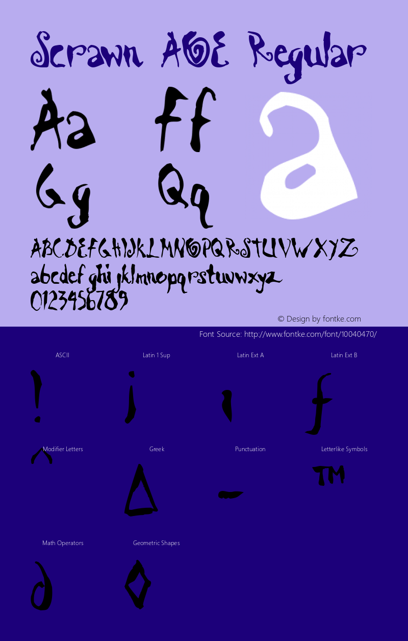 Scrawn AOE Regular Macromedia Fontographer 4.1.2 7/5/98 Font Sample