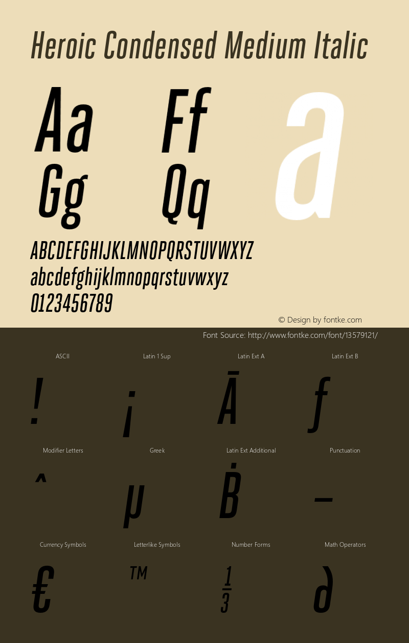 Heroic Condensed Medium Italic Version 1.001M Font Sample