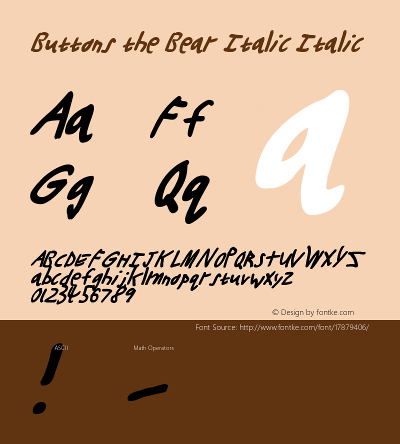 Buttons the Bear Italic Italic Version 001.000 Font Sample