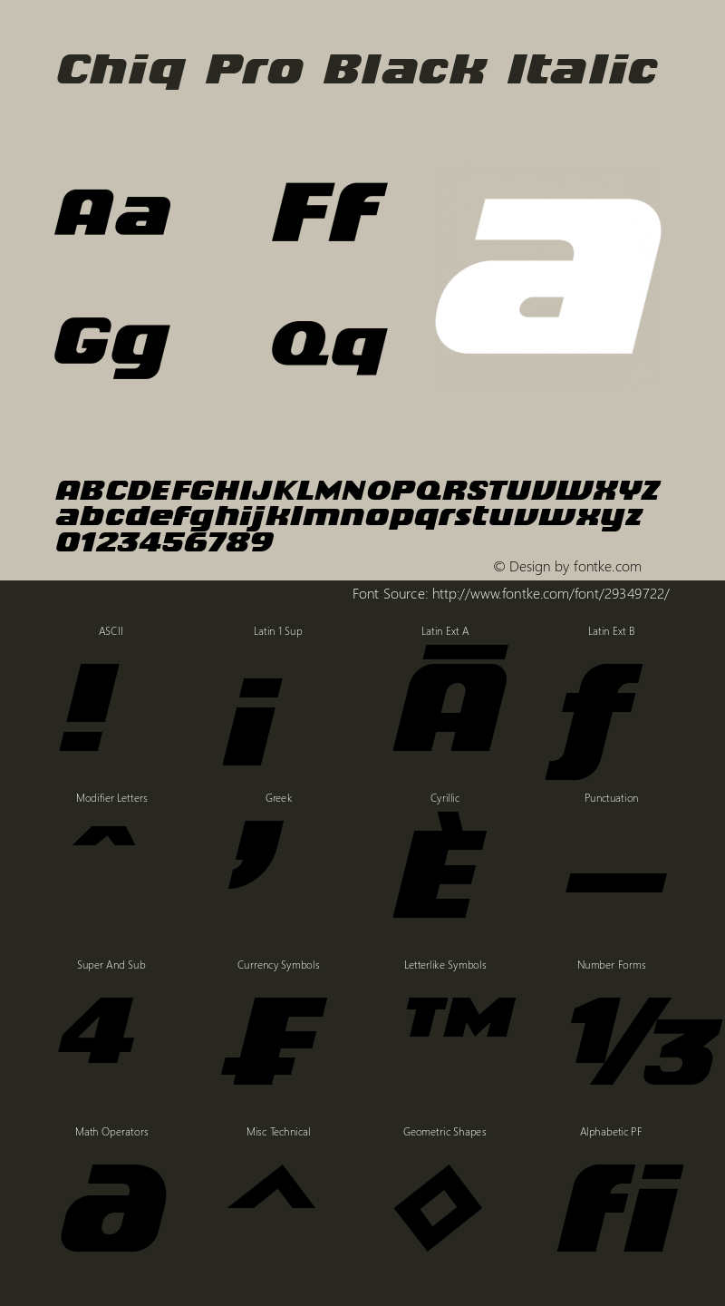 Chiq Pro Black Italic Version 1.011 Font Sample