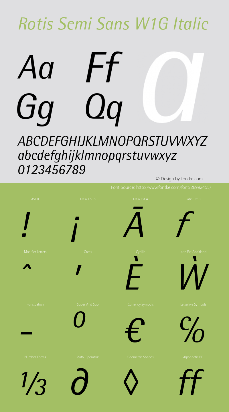 RotisSemiSansW1G-It Version 1.000 Font Sample