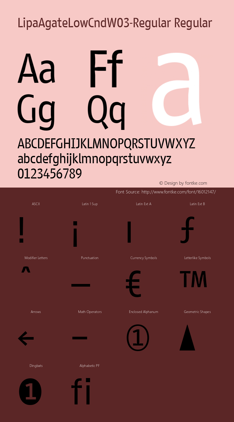 LipaAgateLowCndW03-Regular Regular Version 1.00 Font Sample