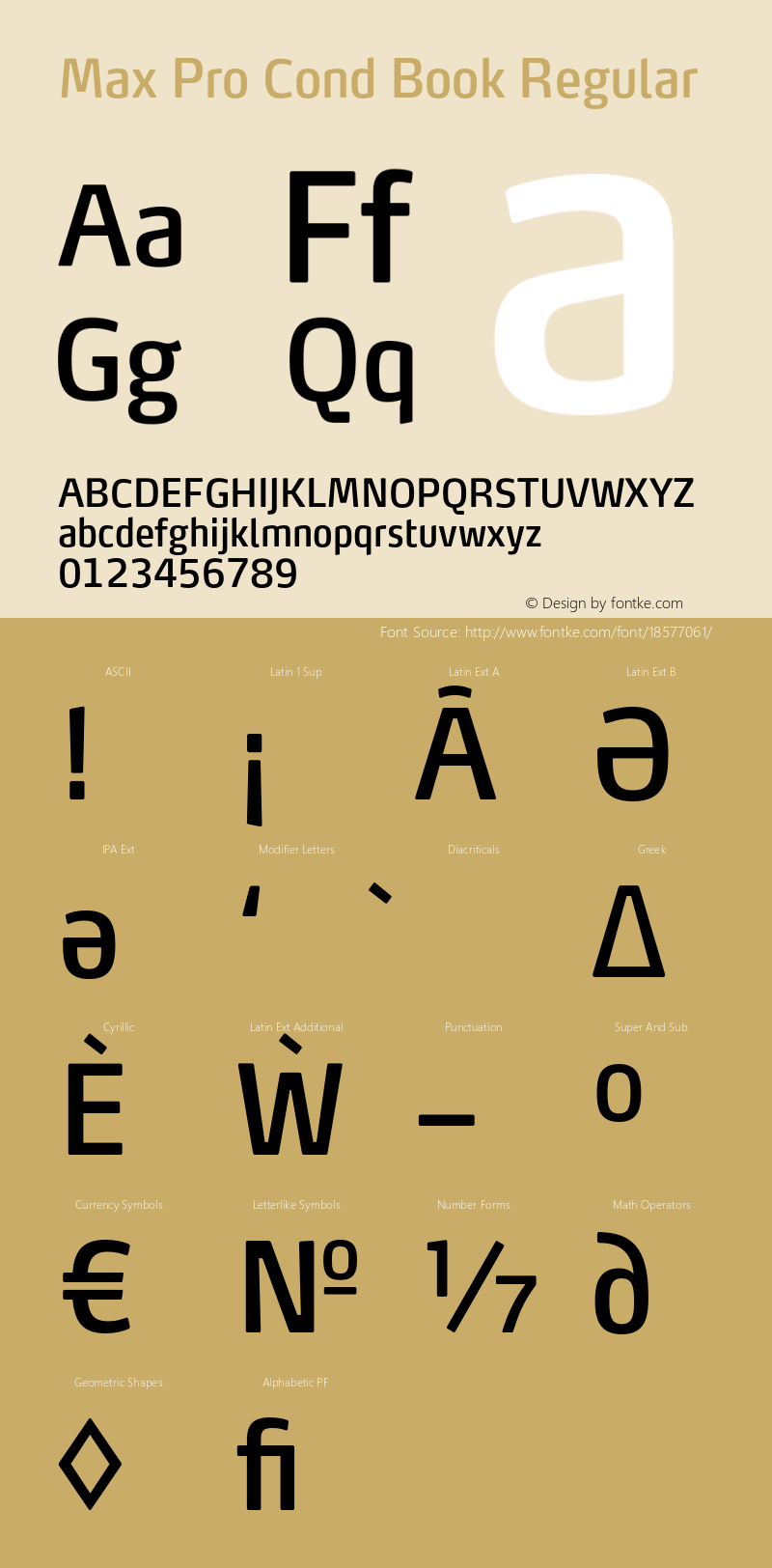 Max Pro Cond Book Regular Version 7.504; 2014; Build 1021; Font Sample