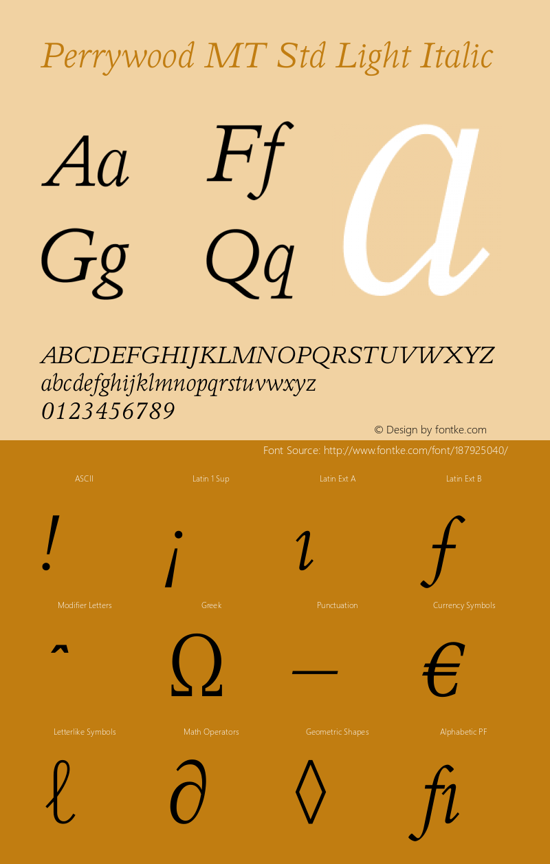 Perrywood MT Std Light Italic Version 2.00 Build 1000图片样张