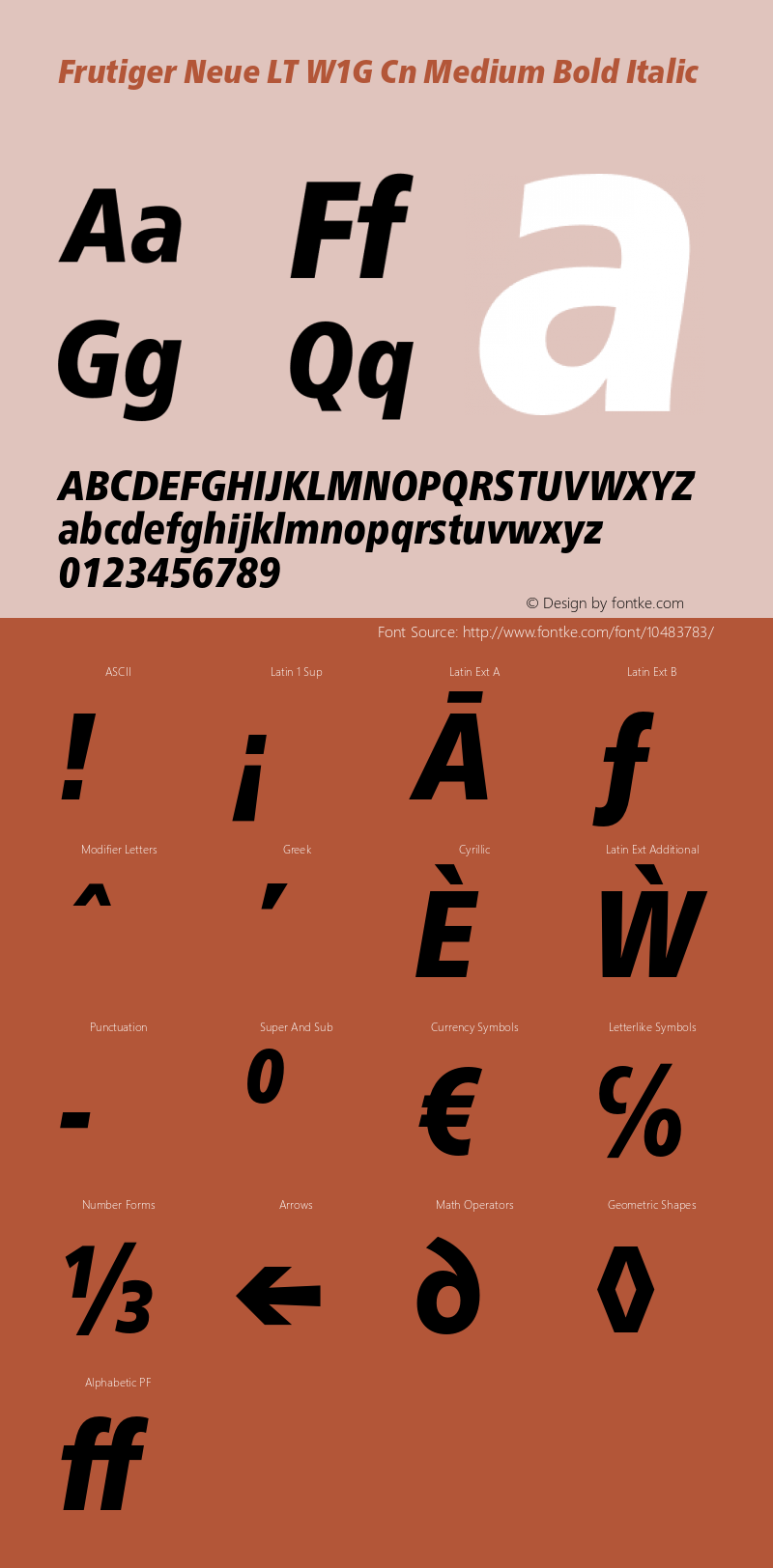 Frutiger Neue LT W1G Cn Medium Bold Italic Version 1.00 Font Sample