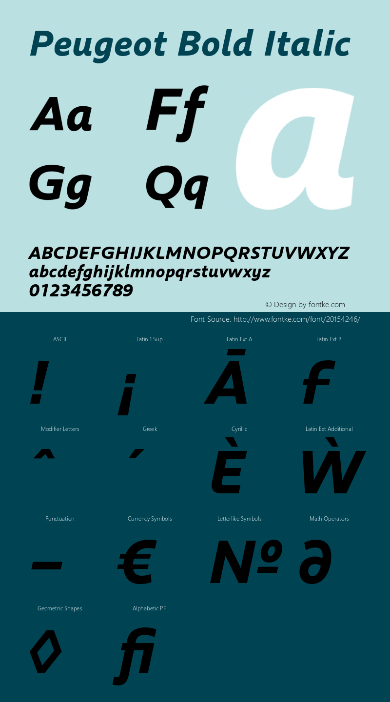 Peugeot-BoldItalic Version 2.000 Font Sample