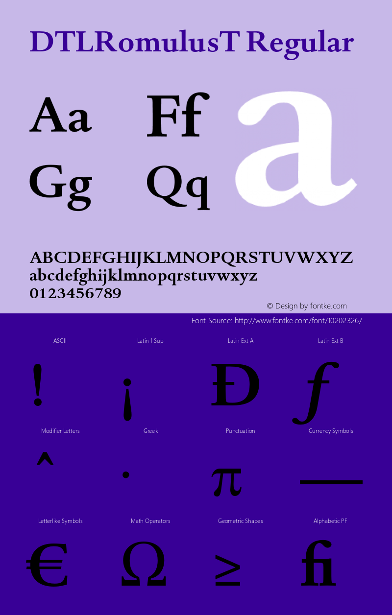 DTLRomulusT Regular 001.001 Font Sample