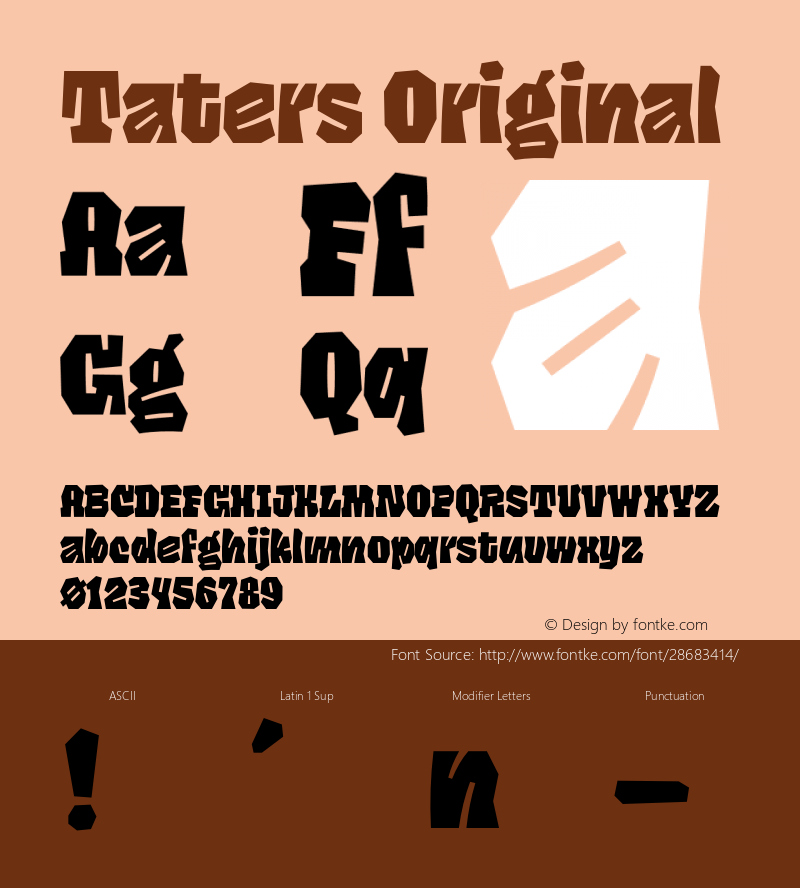 Taters Regular Version 0.000;PS 0.0;hotconv 1.0.88;makeotf.lib2.5.647800 Font Sample