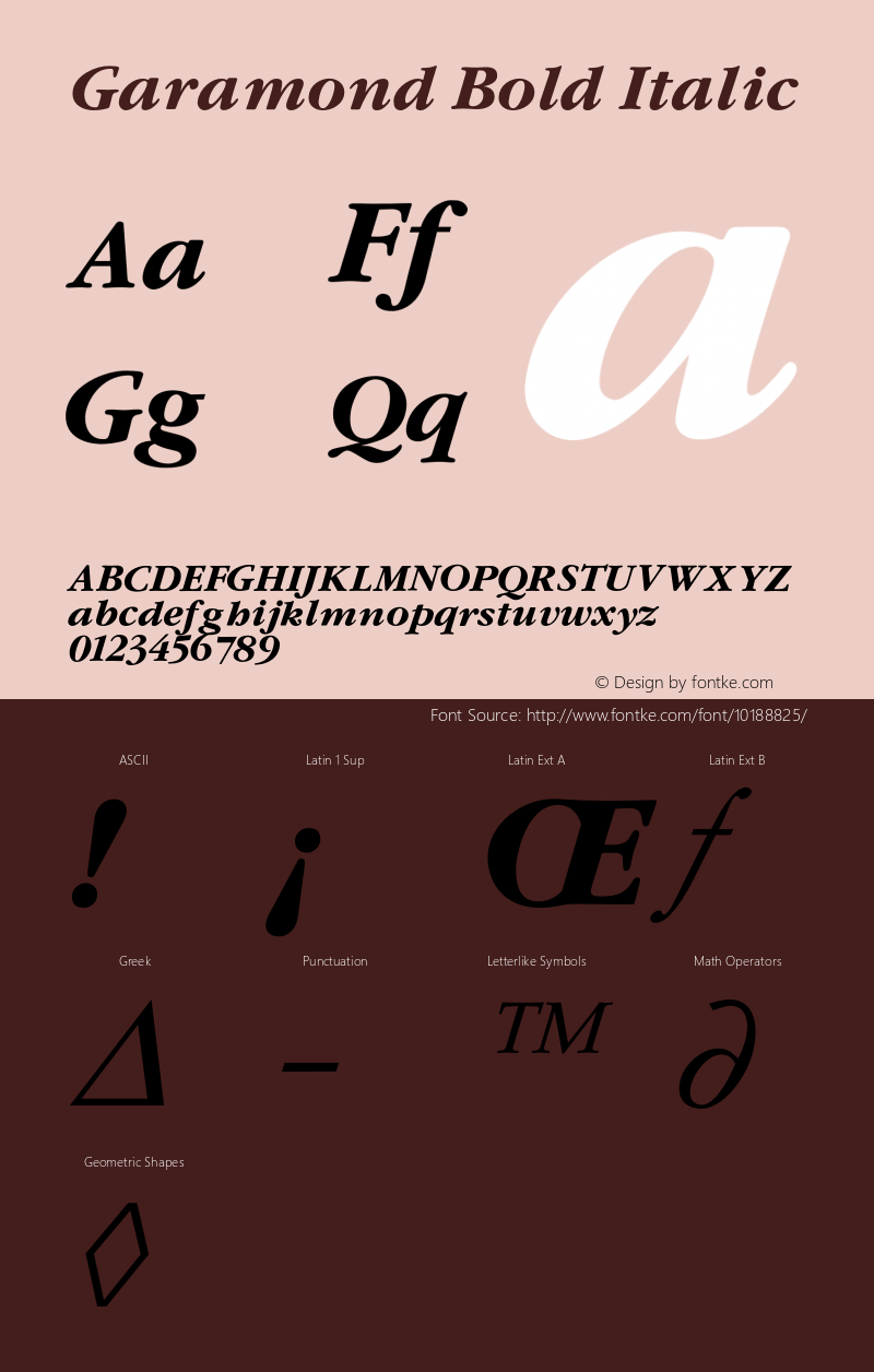 Garamond Bold Italic 001.000 Font Sample