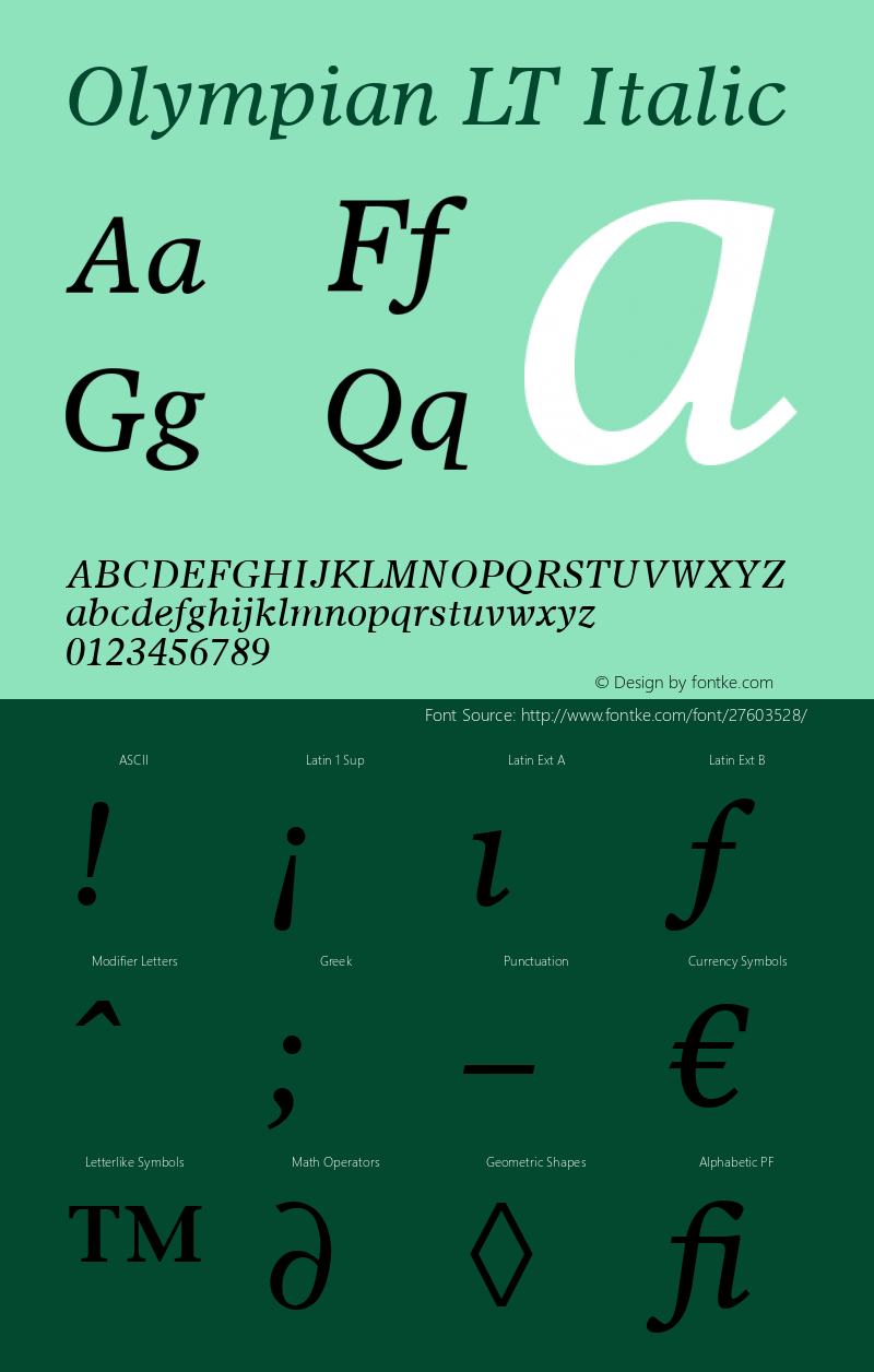 Olympian LT Italic Version 6.50 Font Sample