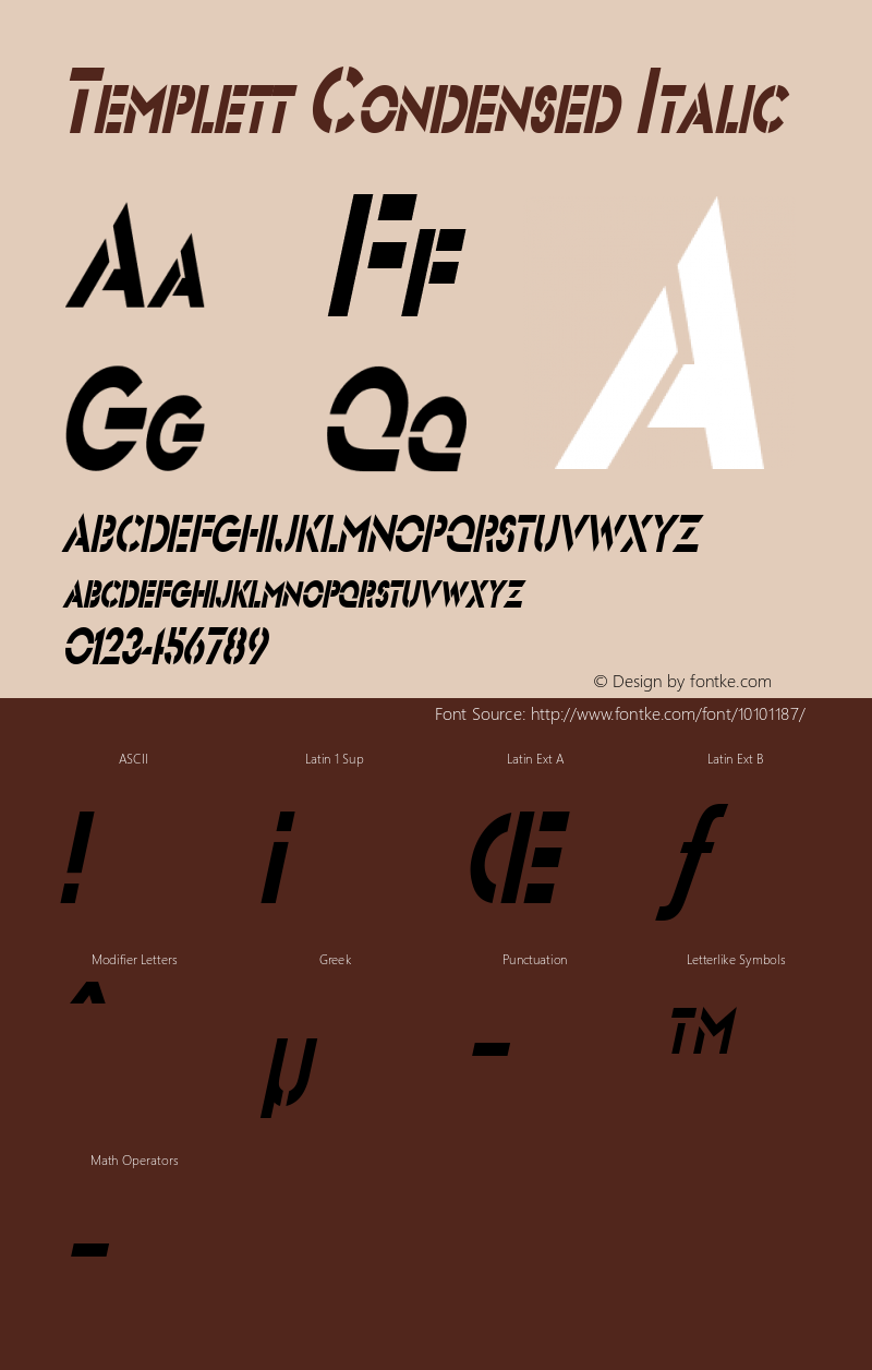 Templett Condensed Italic Altsys Fontographer 4.1 1/10/95 Font Sample