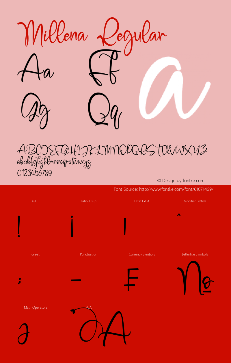 Millena Version 1.00;April 12, 2020;FontCreator 12.0.0.2567 64-bit Font Sample