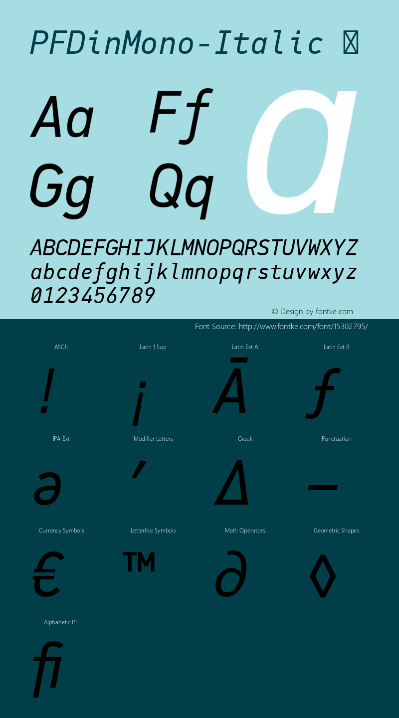 PFDinMono-Italic ☞ Version 1.000;com.myfonts.easy.parachute.pf-din-mono.italic.wfkit2.version.3r5a Font Sample