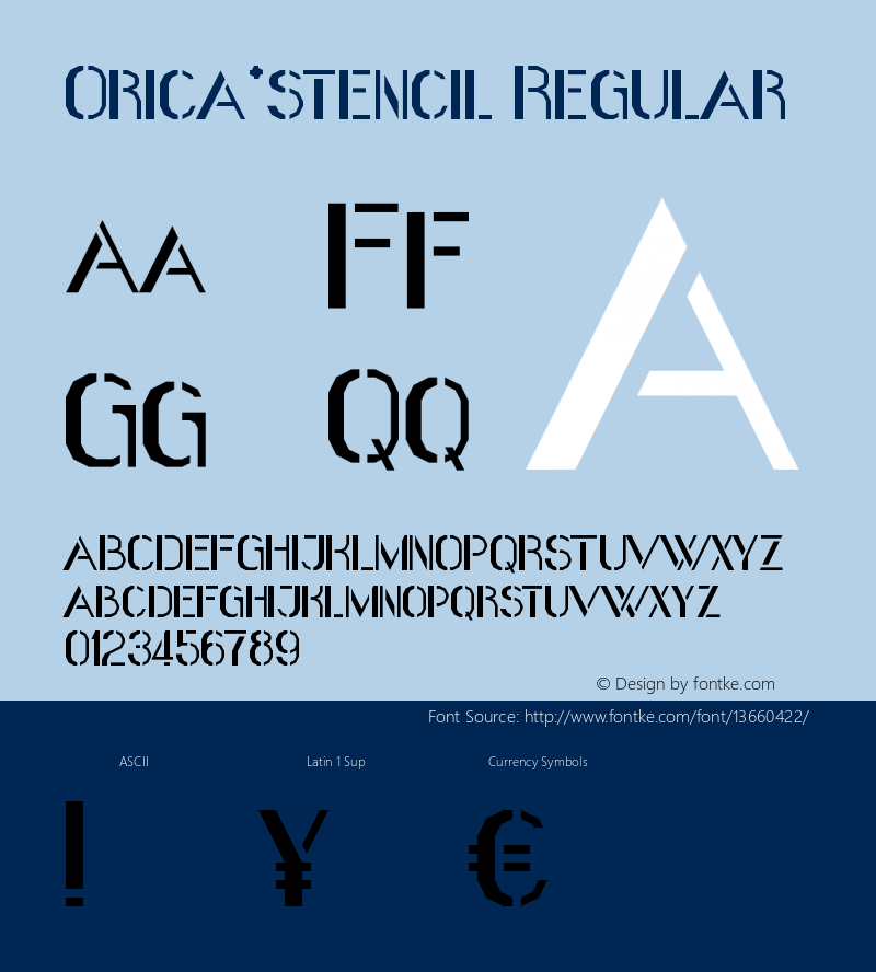 Orica*stencil Regular Version 1.0 Font Sample