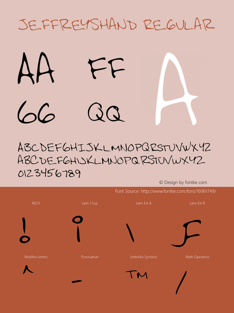 JeffreysHand Regular Handwriting KeyFonts, Copyright (c)1995 SoftKey Multimedia, Inc., a subsidiary of SoftKey International, Inc. Font Sample