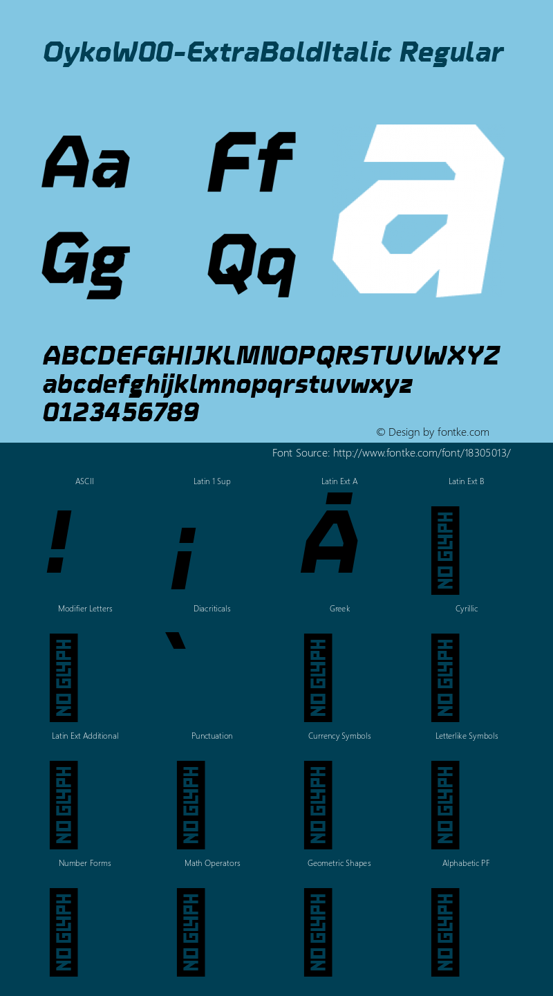 OykoW00-ExtraBoldItalic Regular Version 1.00 Font Sample