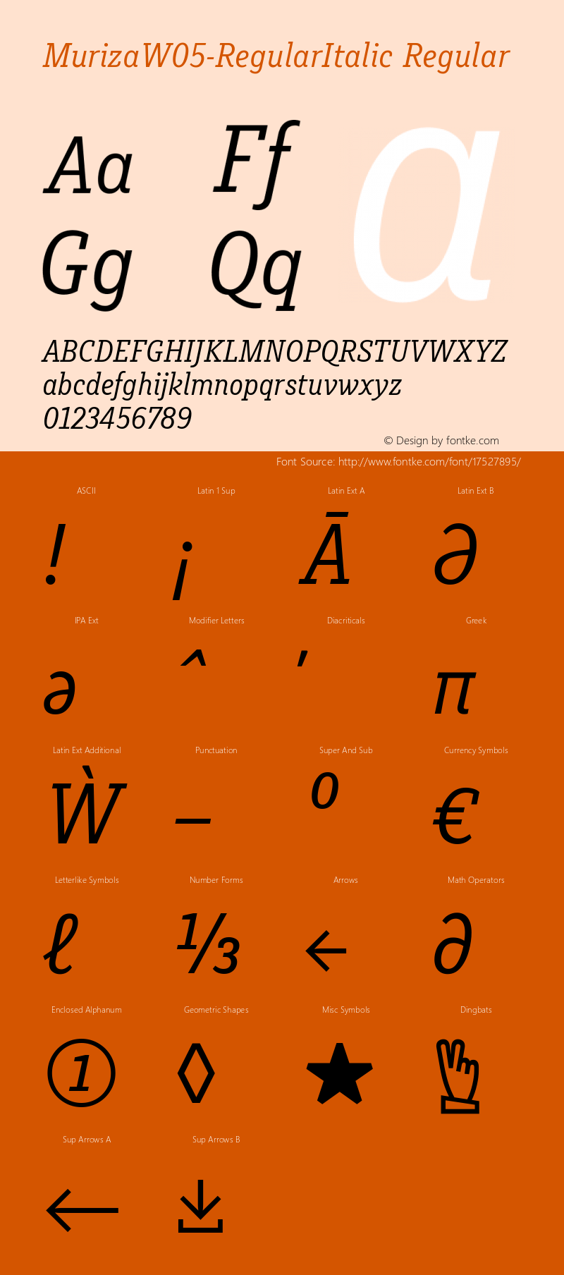 MurizaW05-RegularItalic Regular Version 3.30 Font Sample