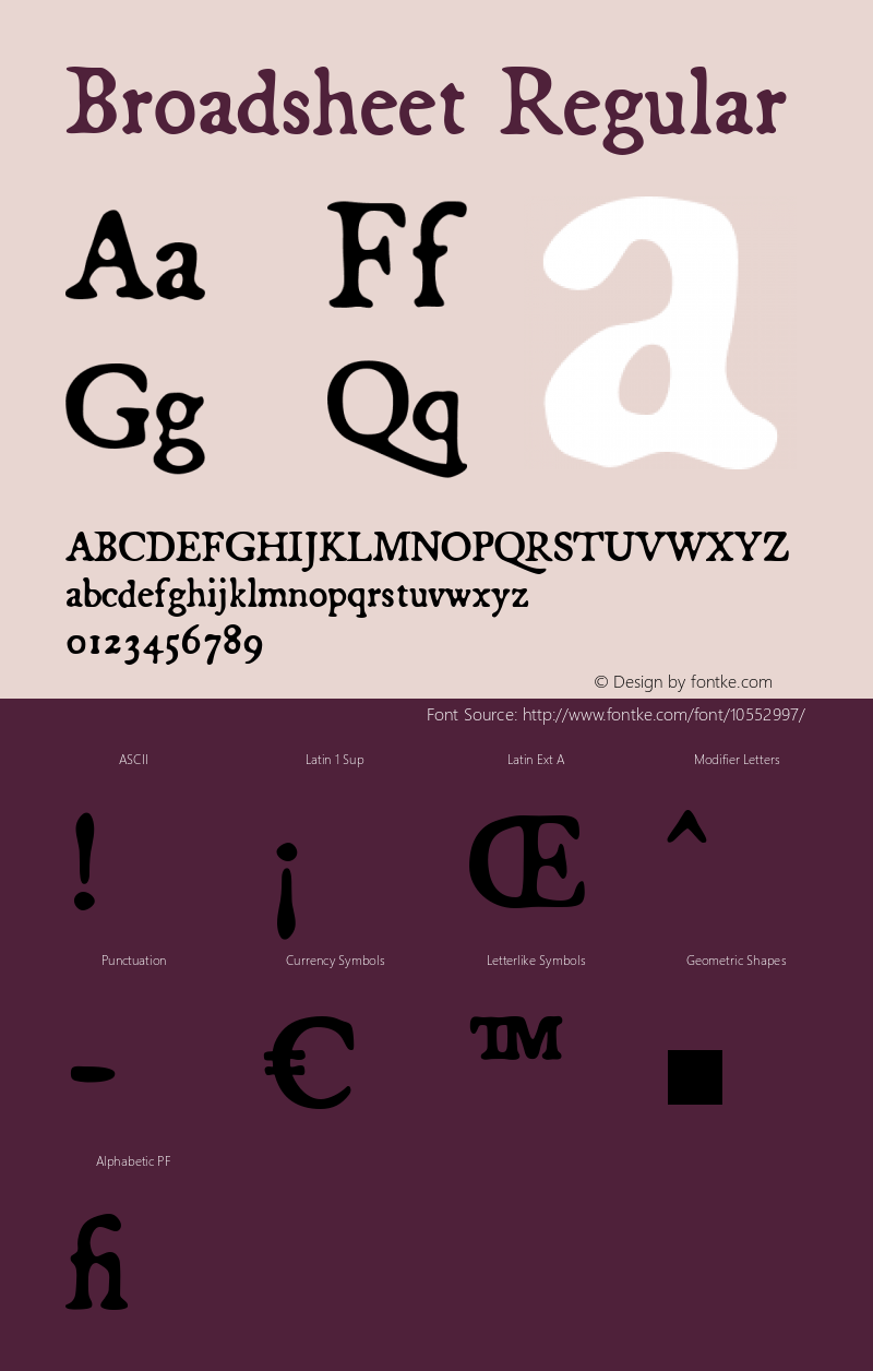 Broadsheet Regular Version 3.005 Font Sample