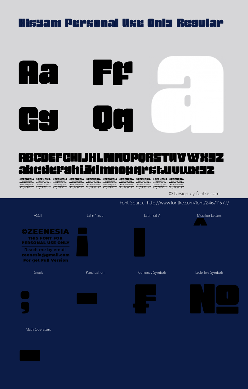 Hisyam Personal Use Only Version 1.00;September 1, 2022;FontCreator 11.5.0.2427 32-bit图片样张