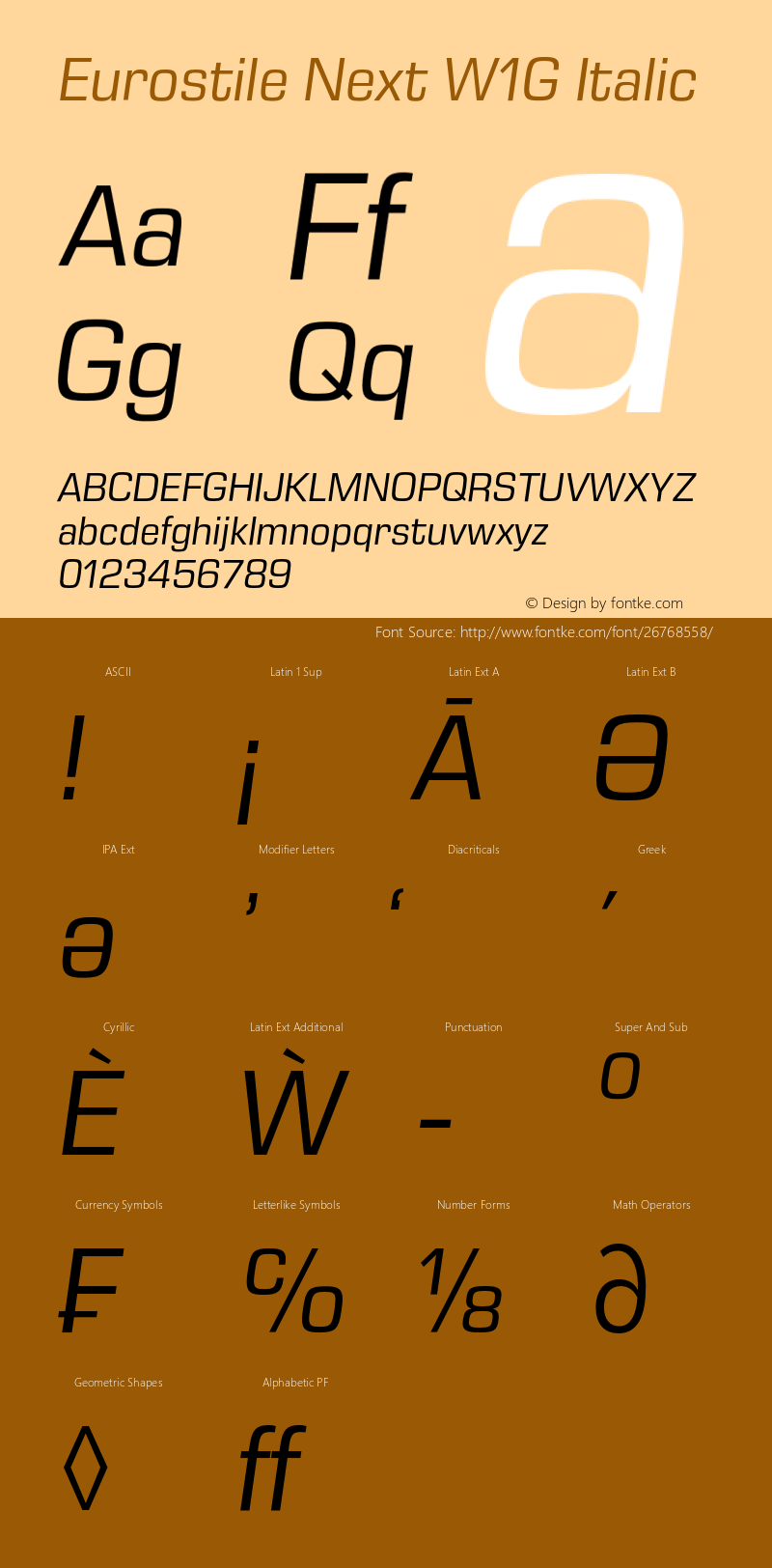 Eurostile Next W1G Italic Version 1.00 Font Sample