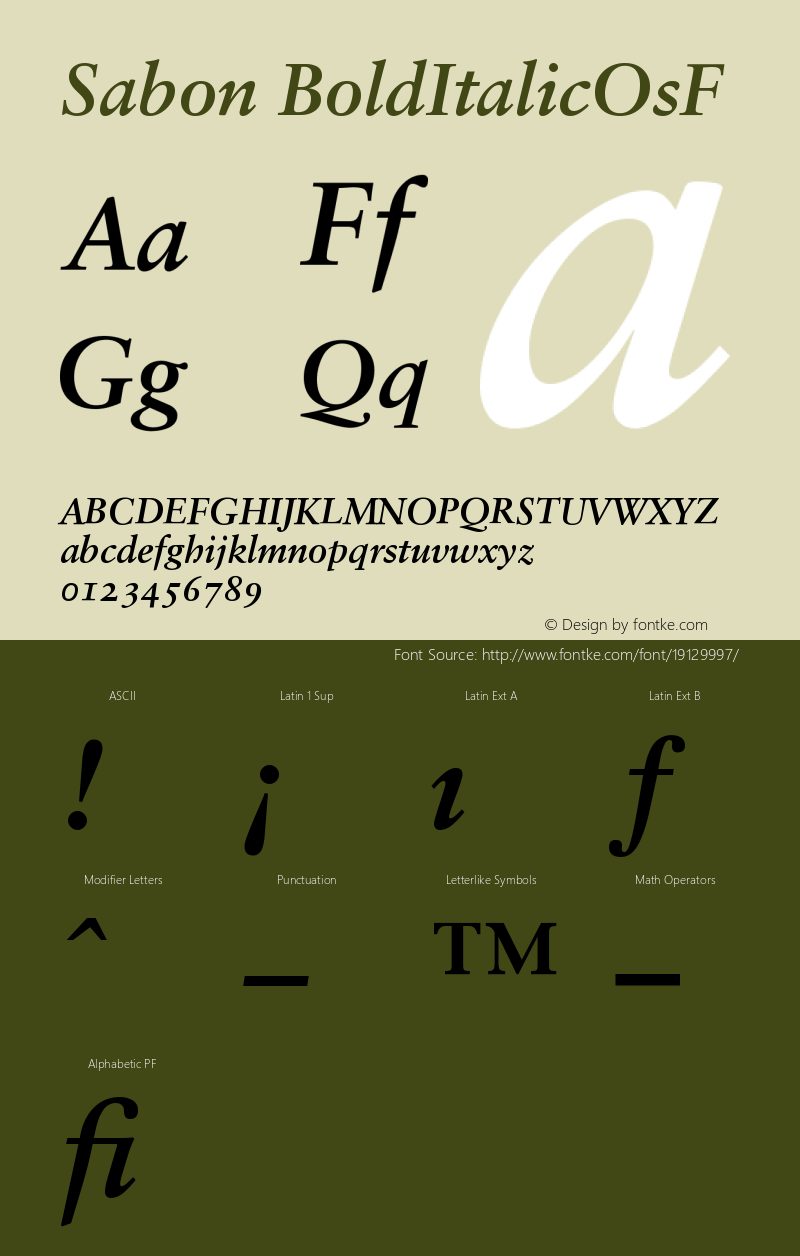 Sabon Bold Italic Oldstyle Figures Version 001.001 Font Sample