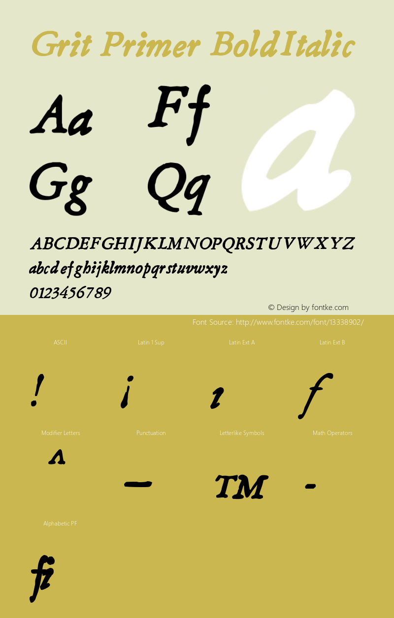 Grit Primer BoldItalic Version 001.000 Font Sample