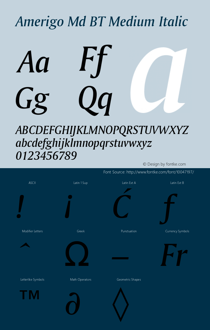 Amerigo Md BT Medium Italic mfgpctt-v1.53 Monday, February 1, 1993 12:10:42 pm (EST) Font Sample