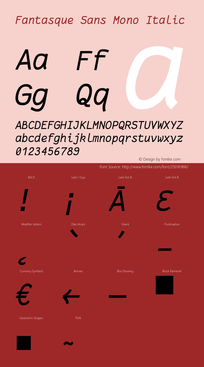 Fantasque Sans Mono Regular Italic Version 1.6.5 Font Sample