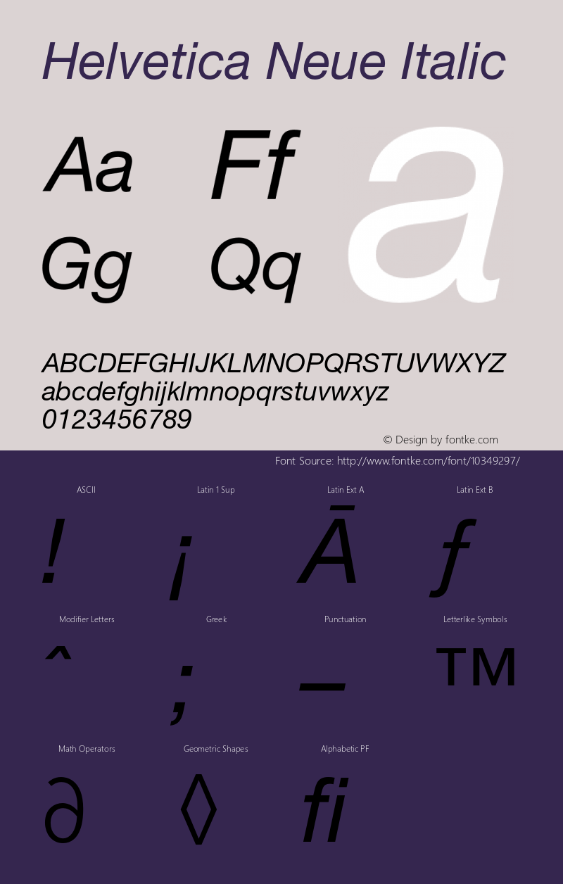 Helvetica Neue Italic 001.000 Font Sample