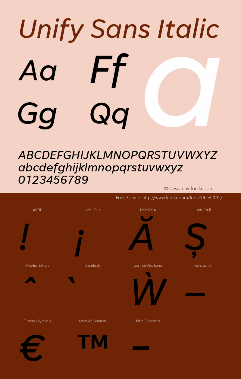 Unify Sans Italic Version 1.001 Font Sample