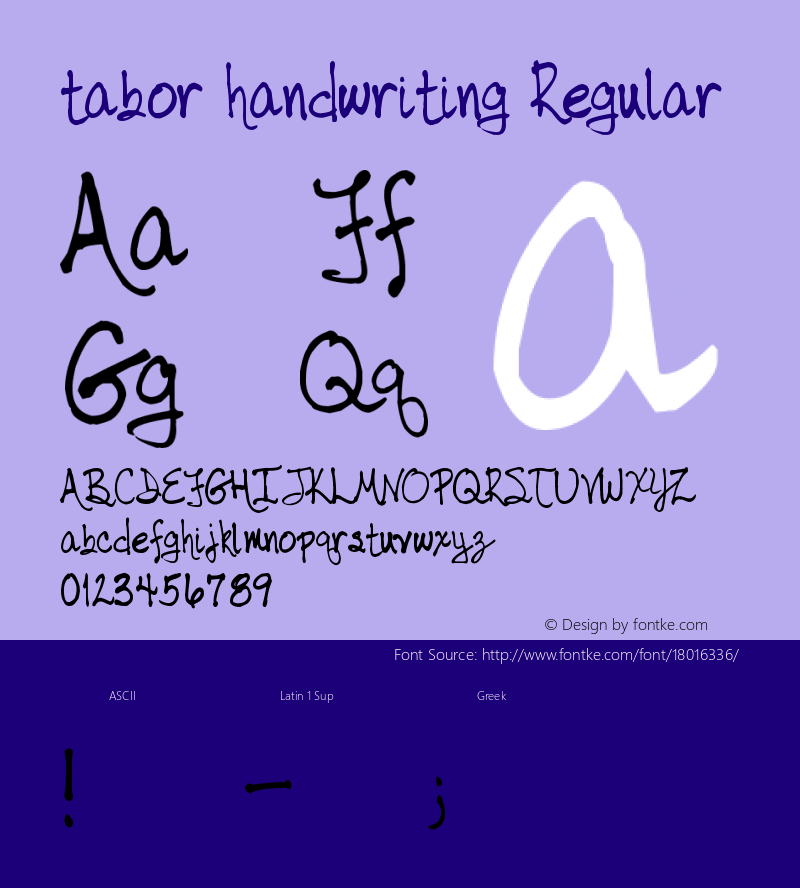 tabor handwriting Regular Version 1.00 February 25, 2007, initial release Font Sample