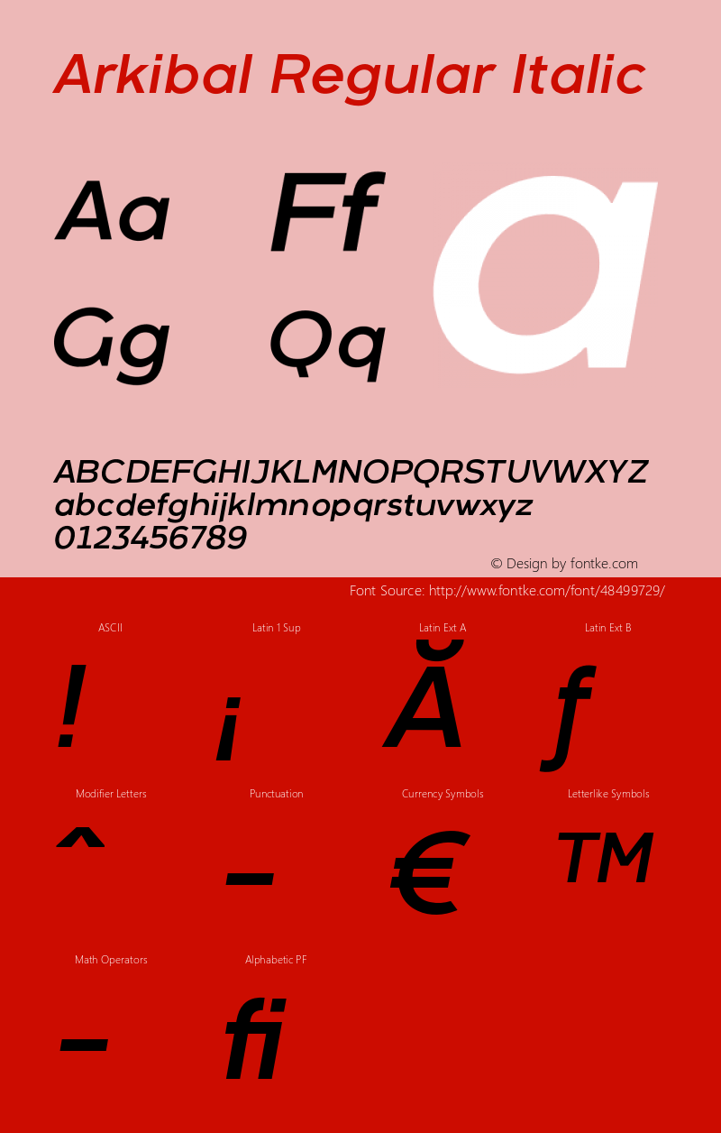 Arkibal-Regular Italic Version 1.000 Font Sample