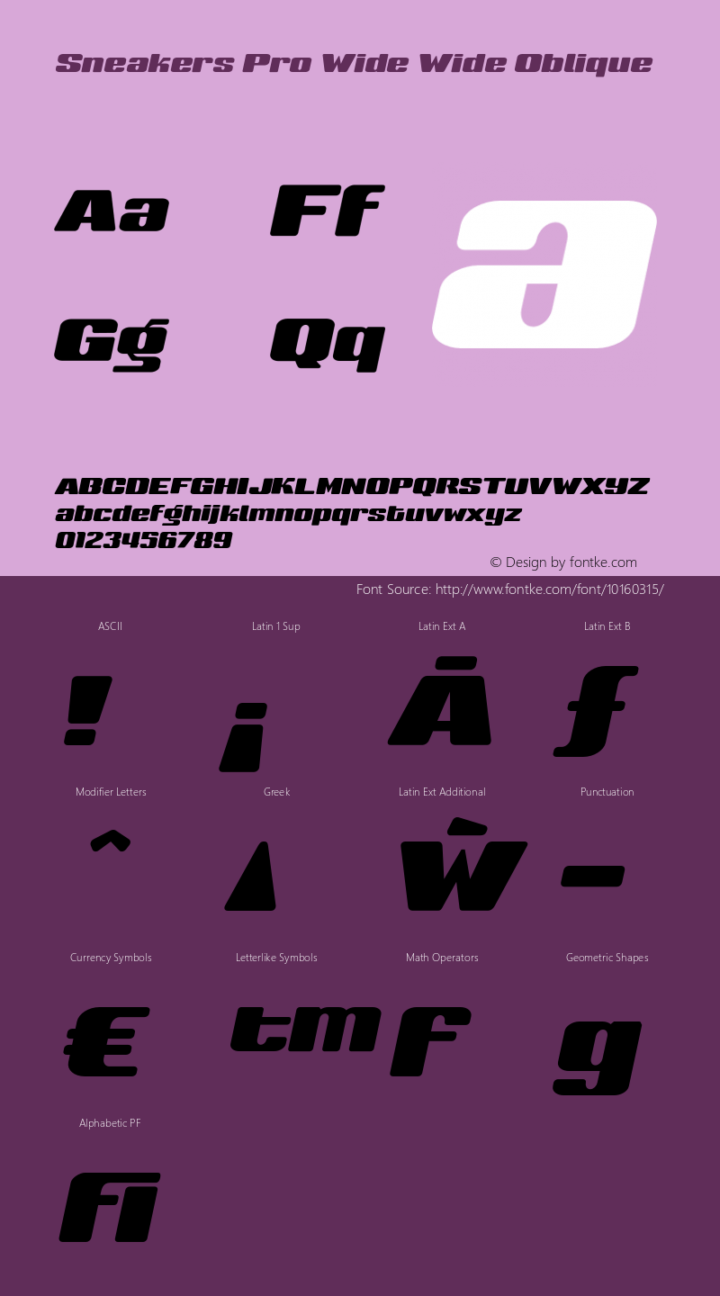 Sneakers Pro Wide Wide Oblique Version 3.000 2006 initial release Font Sample