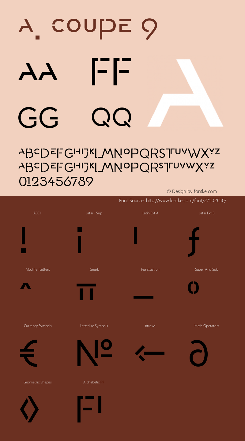 A. Coupe 9 Version 2.000;PS 002.000;hotconv 1.0.88;makeotf.lib2.5.64775 Font Sample