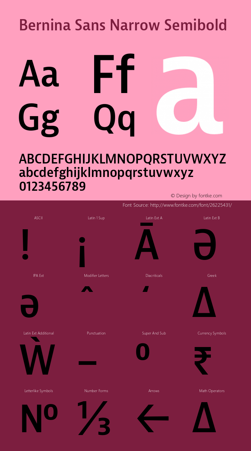 BerninaSans-NarrowSemibold Version 1.001 Font Sample