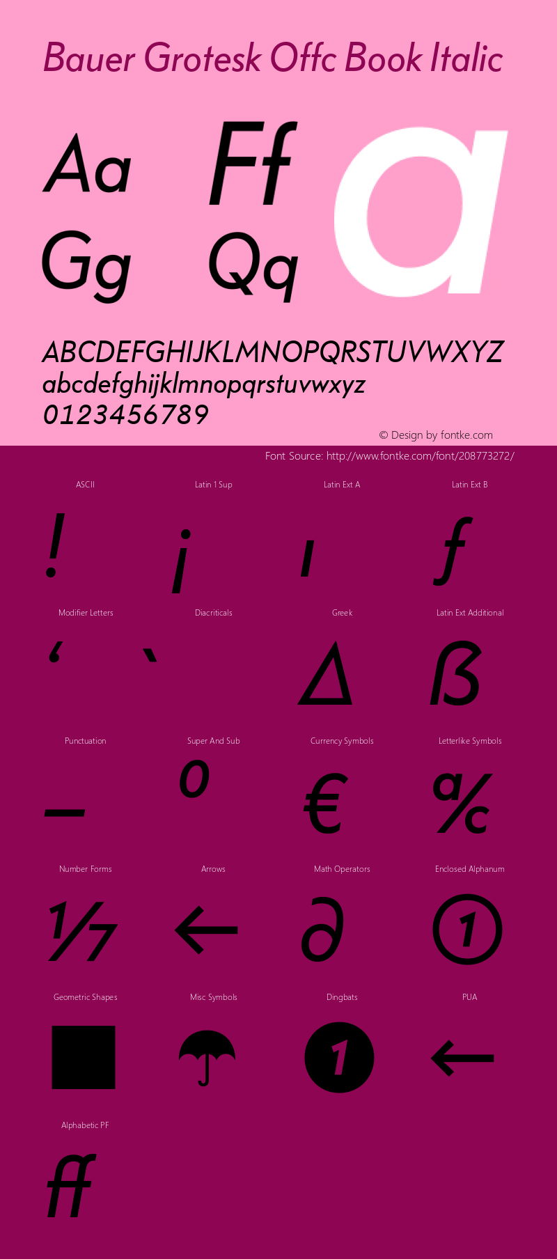 Bauer Grotesk Offc Book Italic Version 7.504; 2014; Build 1020图片样张