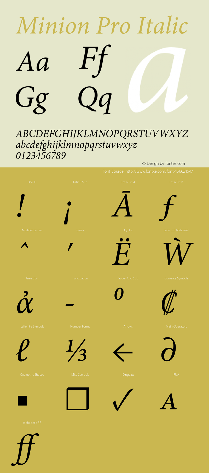 Minion Pro Italic Version 2.108;PS 2.000;hotconv 1.0.67;makeotf.lib2.5.33168 Font Sample